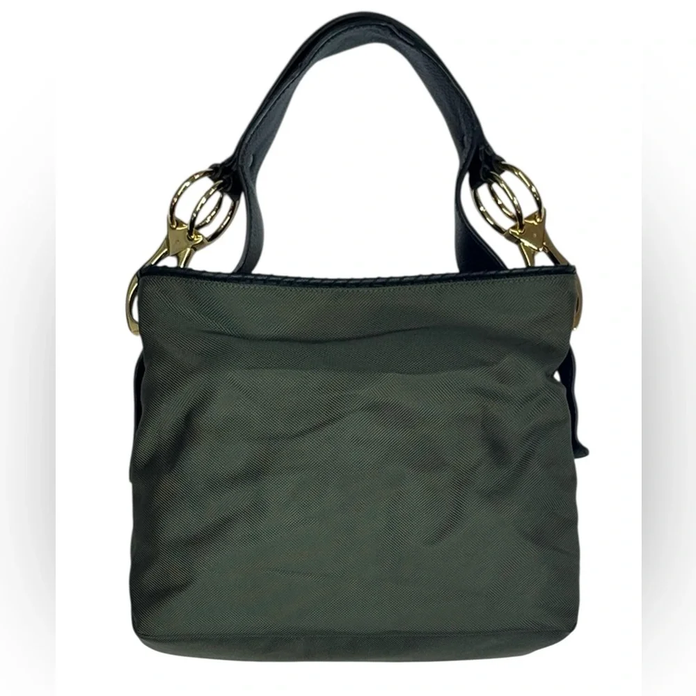 JPK Paris 75 Green Nylon Bucket Shoulder Bag Purse Tote w/Heavy Buckles 15